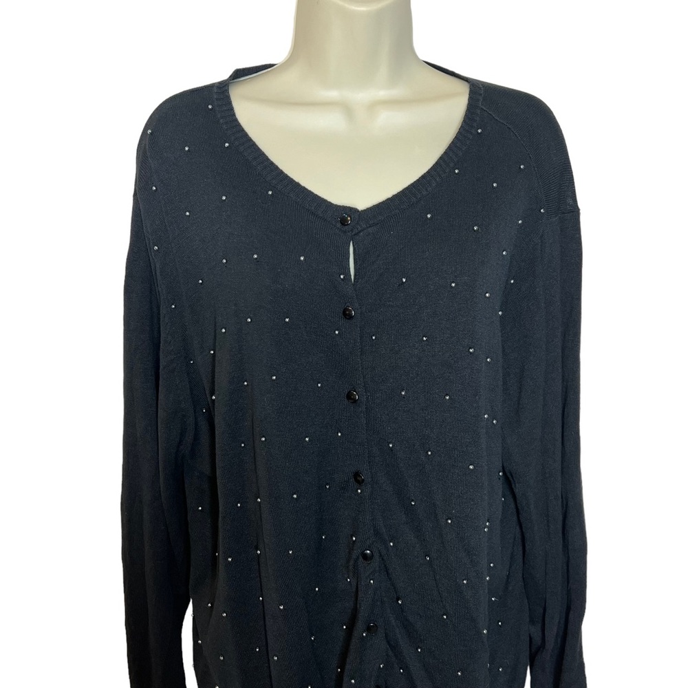 Oscar De La Renta Black Beaded Cardigan Sweater Silk Blend 2X Woman